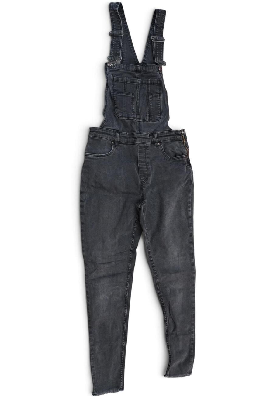 Free People Overalls Womens W 29R Black Denim Slim Leg Raw Hem Pockets